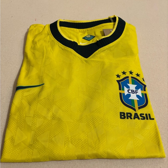Nike Yellow Brazil National Team Soccer Jersey with Teal Accents - Picture 2 of 3